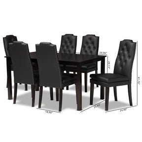 Baxton Studio Dylin Modern And Contemporary Black Faux Leather Upholstered And Dark Brown Finished Wood 7-Piece Dining Set - BBT5158-Black/Dark Brown-7PC Dining Set