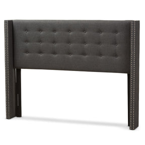 Baxton Studio Ginaro Modern And Contemporary Dark Grey Fabric Button-Tufted Nail head King Size Winged Headboard Baxton Studio-Headboards-Minimal And Modern - 1