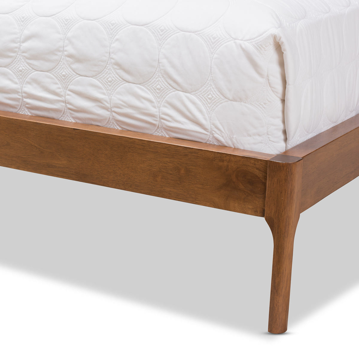 Baxton Studio Brooklyn Mid-Century Modern Walnut Wood Grey Fabric Queen Size Platform Bed Baxton Studio-Queen Bed-Minimal And Modern - 8