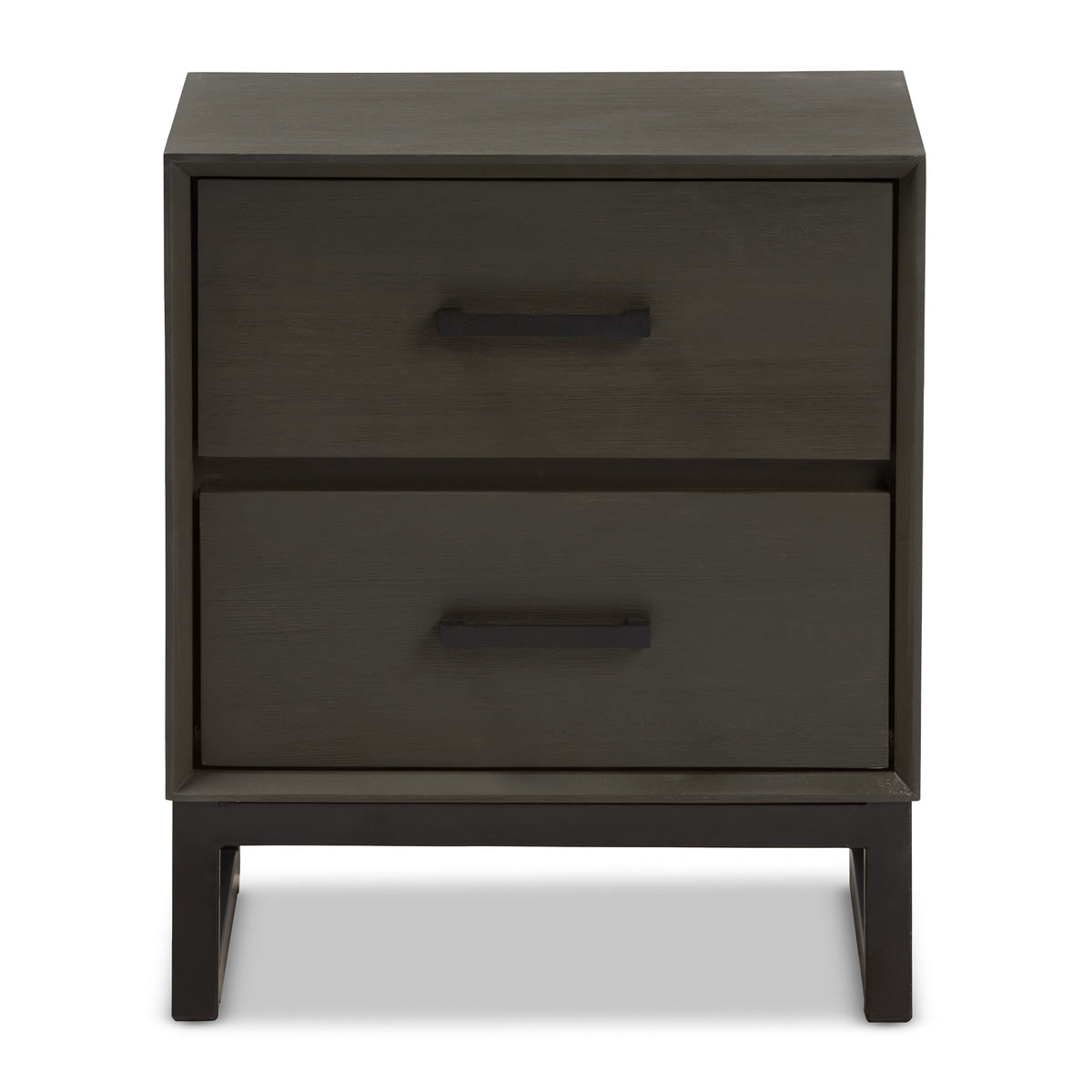 Baxton Studio Parris Rustic Grey Wood and Black Metal 2-Drawer Nightstand Baxton Studio-nightstands-Minimal And Modern - 4