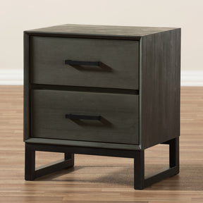 Baxton Studio Parris Rustic Grey Wood and Black Metal 2-Drawer Nightstand Baxton Studio-nightstands-Minimal And Modern - 10