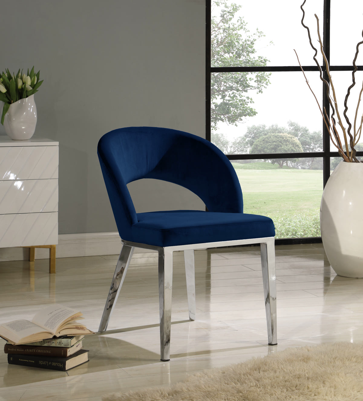 Meridian Furniture Roberto Navy Velvet Dining Chair