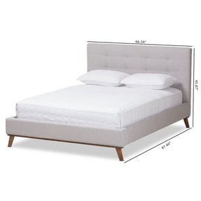 Baxton Studio Valencia Mid-Century Modern Greyish Beige Fabric Queen Size Platform Bed Baxton Studio-beds-Minimal And Modern - 2