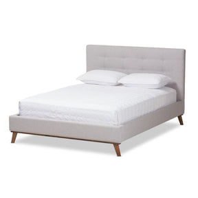 Baxton Studio Valencia Mid-Century Modern Greyish Beige Fabric Queen Size Platform Bed Baxton Studio-beds-Minimal And Modern - 1