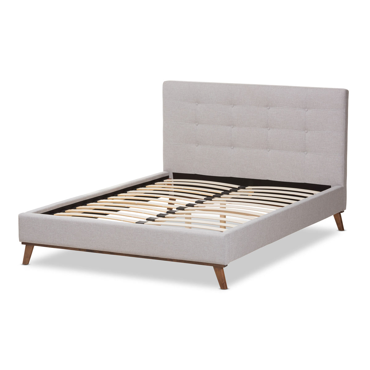 Baxton Studio Valencia Mid-Century Modern Greyish Beige Fabric Queen Size Platform Bed Baxton Studio-beds-Minimal And Modern - 4