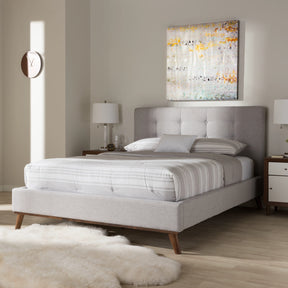 Baxton Studio Valencia Mid-Century Modern Greyish Beige Fabric Queen Size Platform Bed Baxton Studio-beds-Minimal And Modern - 9