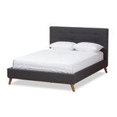 Baxton Studio Valencia Mid-Century Modern Dark Grey Fabric King Size Platform Bed Baxton Studio-beds-Minimal And Modern - 1