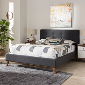 Baxton Studio Valencia Mid-Century Modern Dark Grey Fabric King Size Platform Bed Baxton Studio-beds-Minimal And Modern - 9