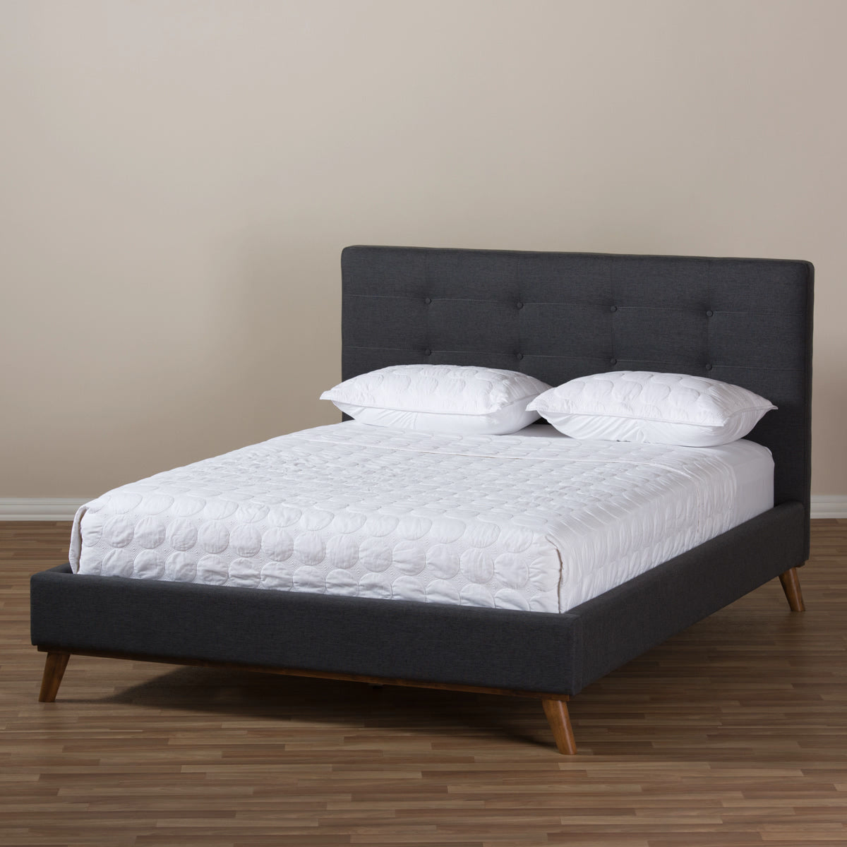 Baxton Studio Valencia Mid-Century Modern Dark Grey Fabric King Size Platform Bed Baxton Studio-beds-Minimal And Modern - 10