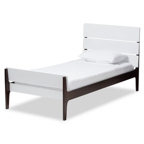 Baxton Studio Nereida Modern Classic Mission Style White and Dark Brown-Finished Wood Twin Platform Bed Baxton Studio-beds-Minimal And Modern - 1