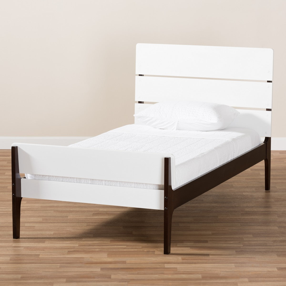 Baxton Studio Nereida Modern Classic Mission Style White and Dark Brown-Finished Wood Twin Platform Bed