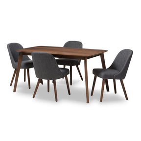 Baxton Studio Cody Mid-Century Modern Dark Grey Fabric Upholstered Walnut Finished Wood 5-Piece Dining Set Baxton Studio-0-Minimal And Modern - 1