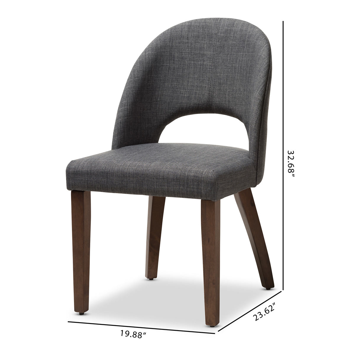 Baxton Studio Wesley Mid-Century Modern Dark Grey Fabric Upholstered Walnut Finished Wood Dining Chair (Set of 2) Baxton Studio-dining chair-Minimal And Modern - 8