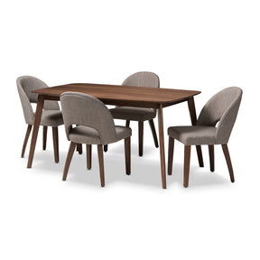 Baxton Studio Wesley Mid-Century Modern Light Grey Fabric Upholstered Walnut Finished Wood 5-Piece Dining Set Baxton Studio-0-Minimal And Modern - 1