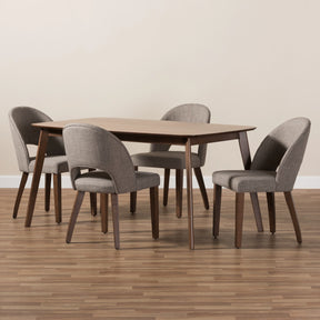 Baxton Studio Wesley Mid-Century Modern Light Grey Fabric Upholstered Walnut Finished Wood 5-Piece Dining Set Baxton Studio-0-Minimal And Modern - 5