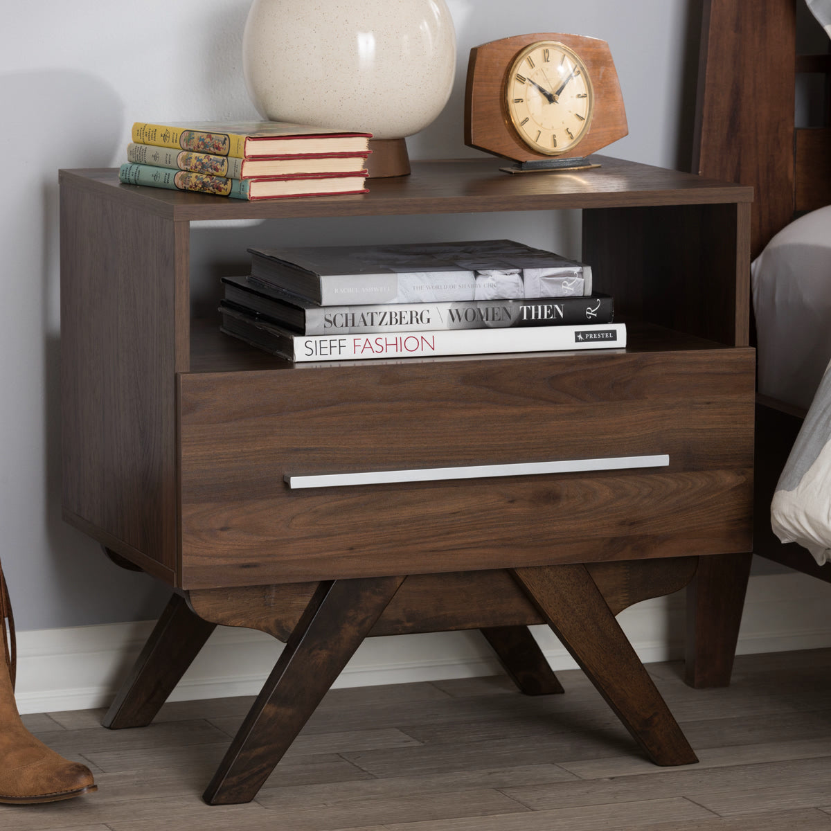 Baxton Studio Ashfield Mid-Century Modern Walnut Brown Finished Wood Nightstand Baxton Studio-nightstands-Minimal And Modern - 11