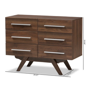 Baxton Studio Auburn Mid-Century Modern Walnut Brown Finished Wood 6-Drawer Dresser Baxton Studio-Dresser-Minimal And Modern - 2