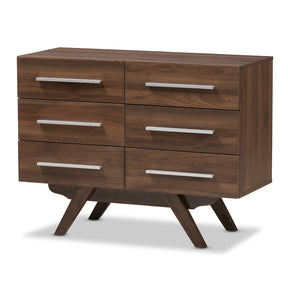 Baxton Studio Auburn Mid-Century Modern Walnut Brown Finished Wood 6-Drawer Dresser Baxton Studio-Dresser-Minimal And Modern - 1