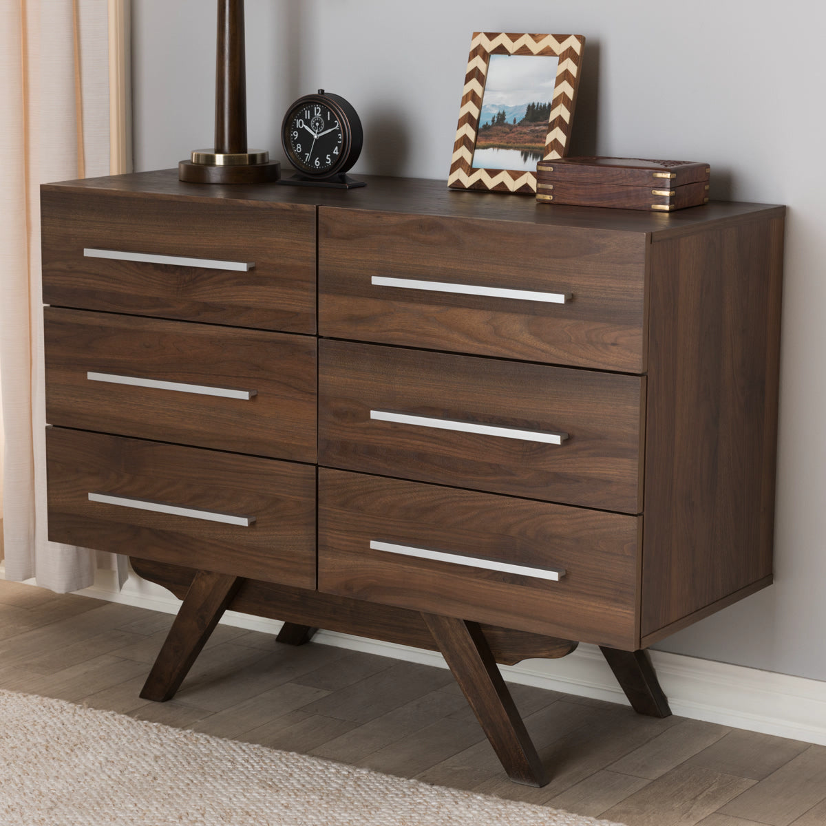 Baxton Studio Auburn Mid Century Modern Walnut Brown Finished Wood 6 D