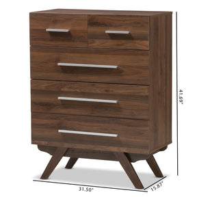 Baxton Studio Auburn Mid-Century Modern Walnut Brown Finished Wood 5-Drawer Chest Baxton Studio-Dresser-Minimal And Modern - 2