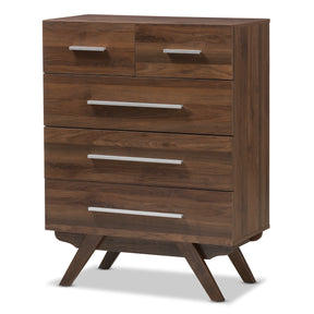 Baxton Studio Auburn Mid-Century Modern Walnut Brown Finished Wood 5-Drawer Chest Baxton Studio-Dresser-Minimal And Modern - 1