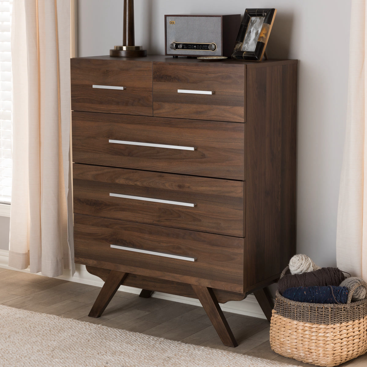 Baxton Studio Auburn Mid-Century Modern Walnut Brown Finished Wood 5-Drawer Chest Baxton Studio-Dresser-Minimal And Modern - 9