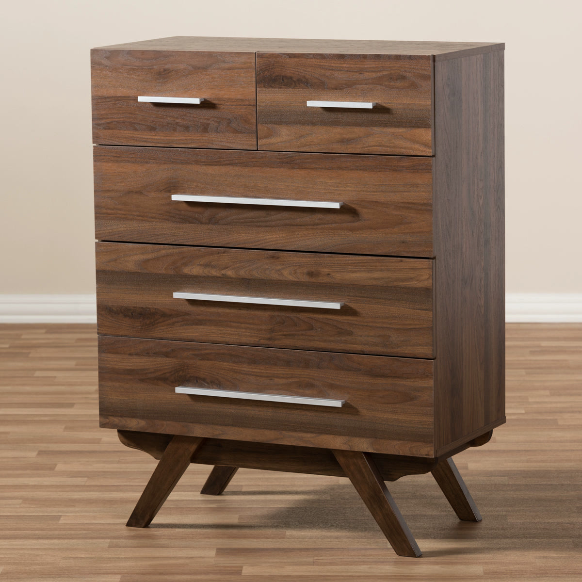 Baxton Studio Auburn Mid-Century Modern Walnut Brown Finished Wood 5-Drawer Chest Baxton Studio-Dresser-Minimal And Modern - 10