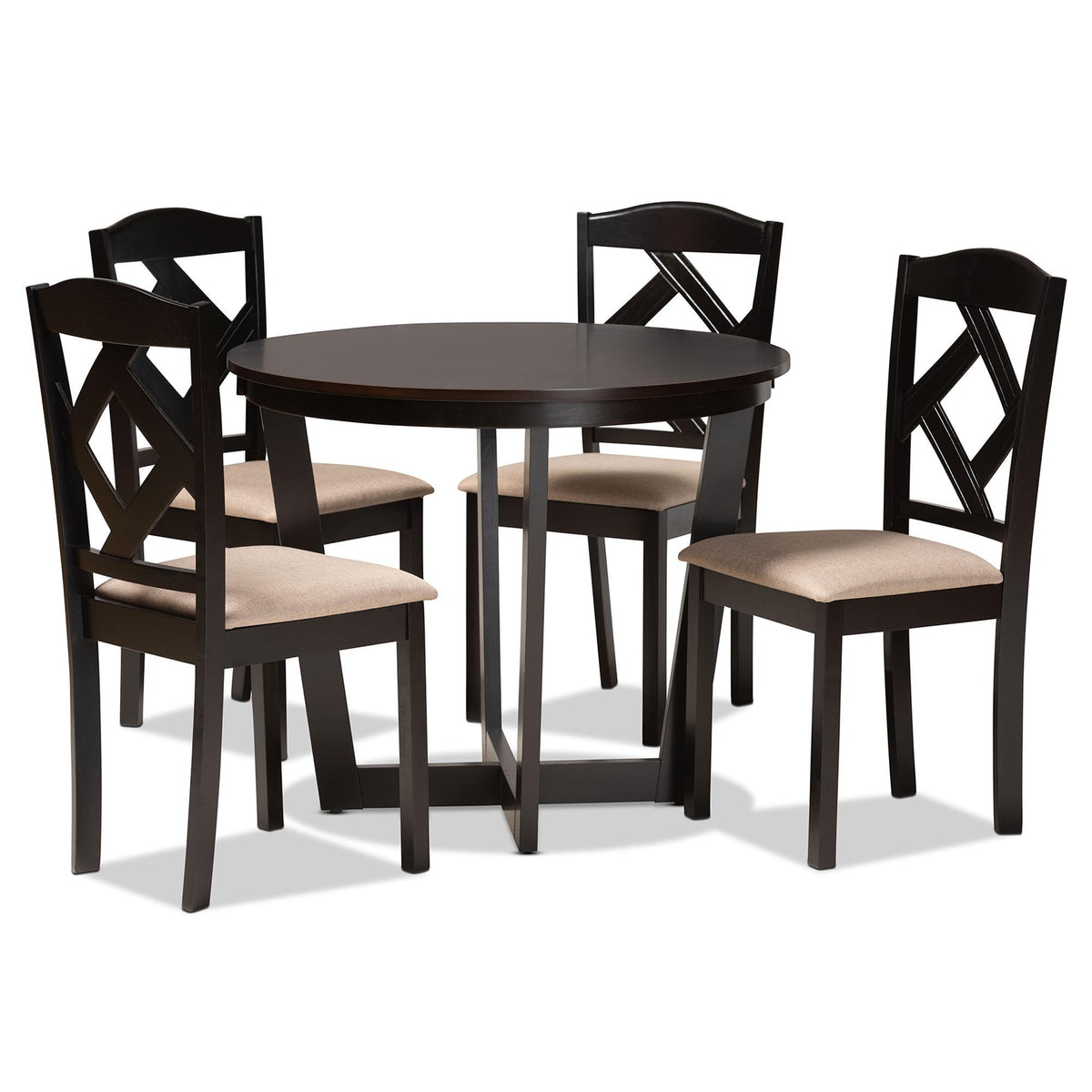 Baxton Studio Morigan Sand Fabric Upholstered And Dark Brown Finished Wood 5-Piece Dining Set - Morigan-Sand/Dark Brown-5PC Dining Set