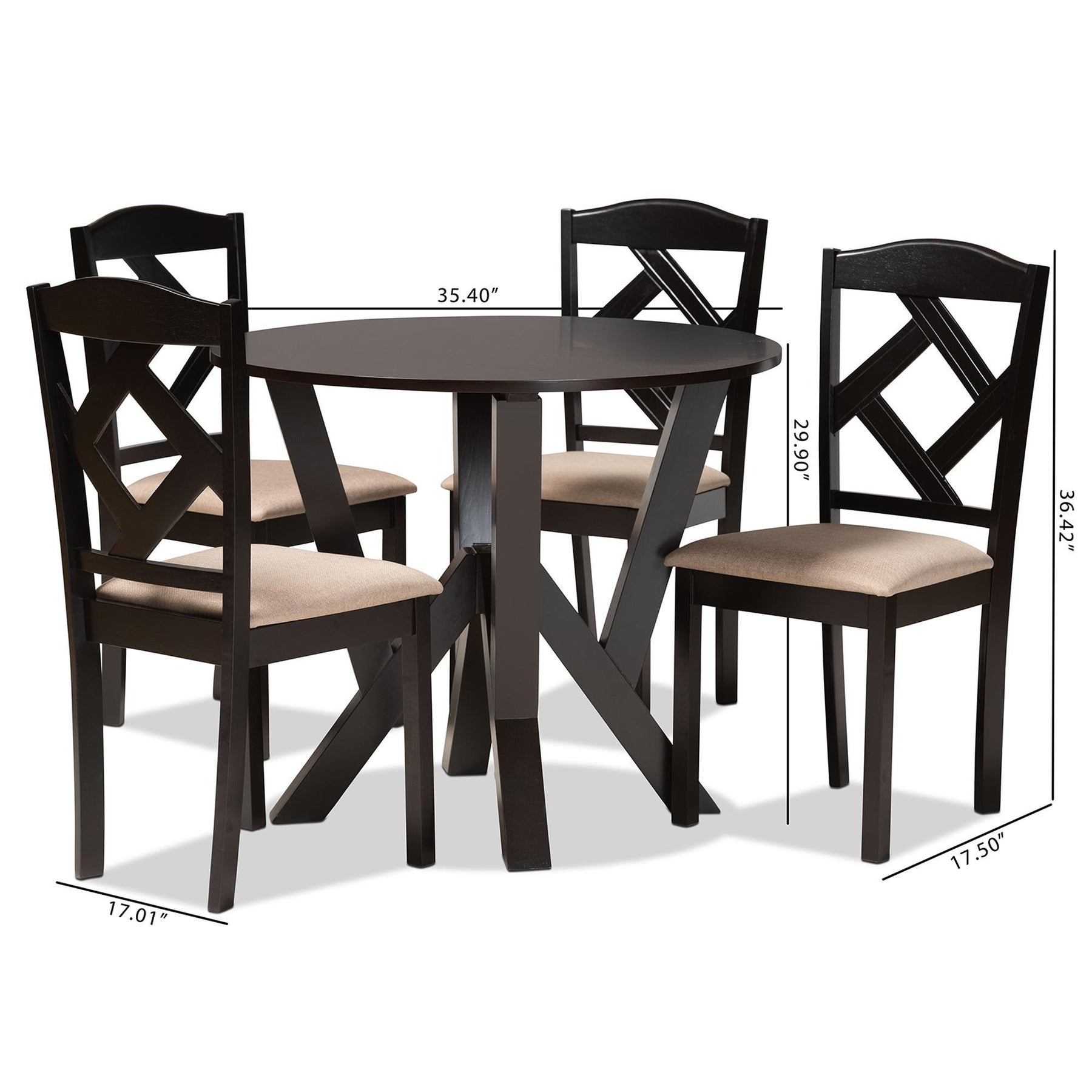 Baxton Studio Riona Sand Fabric Upholstered And Dark Brown Finished Wood 5-Piece Dining Set - Riona-Sand/Dark Brown-5PC Dining Set