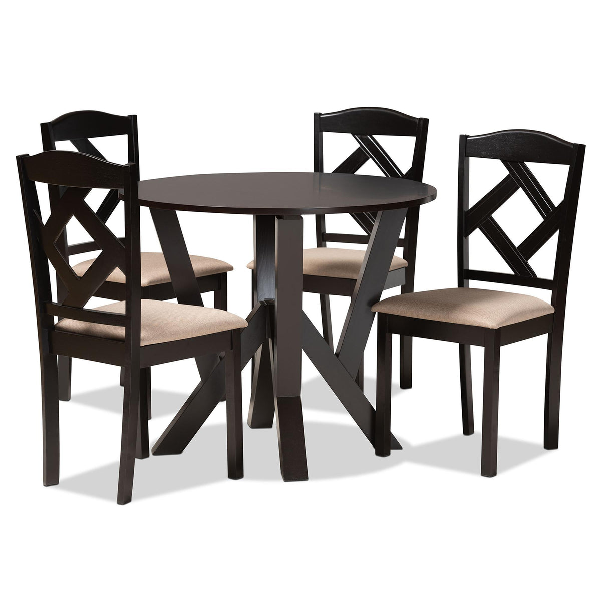 Baxton Studio Riona Sand Fabric Upholstered And Dark Brown Finished Wood 5-Piece Dining Set - Riona-Sand/Dark Brown-5PC Dining Set