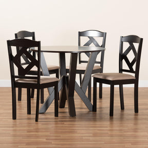 Baxton Studio Riona Sand Fabric Upholstered And Dark Brown Finished Wood 5-Piece Dining Set - Riona-Sand/Dark Brown-5PC Dining Set