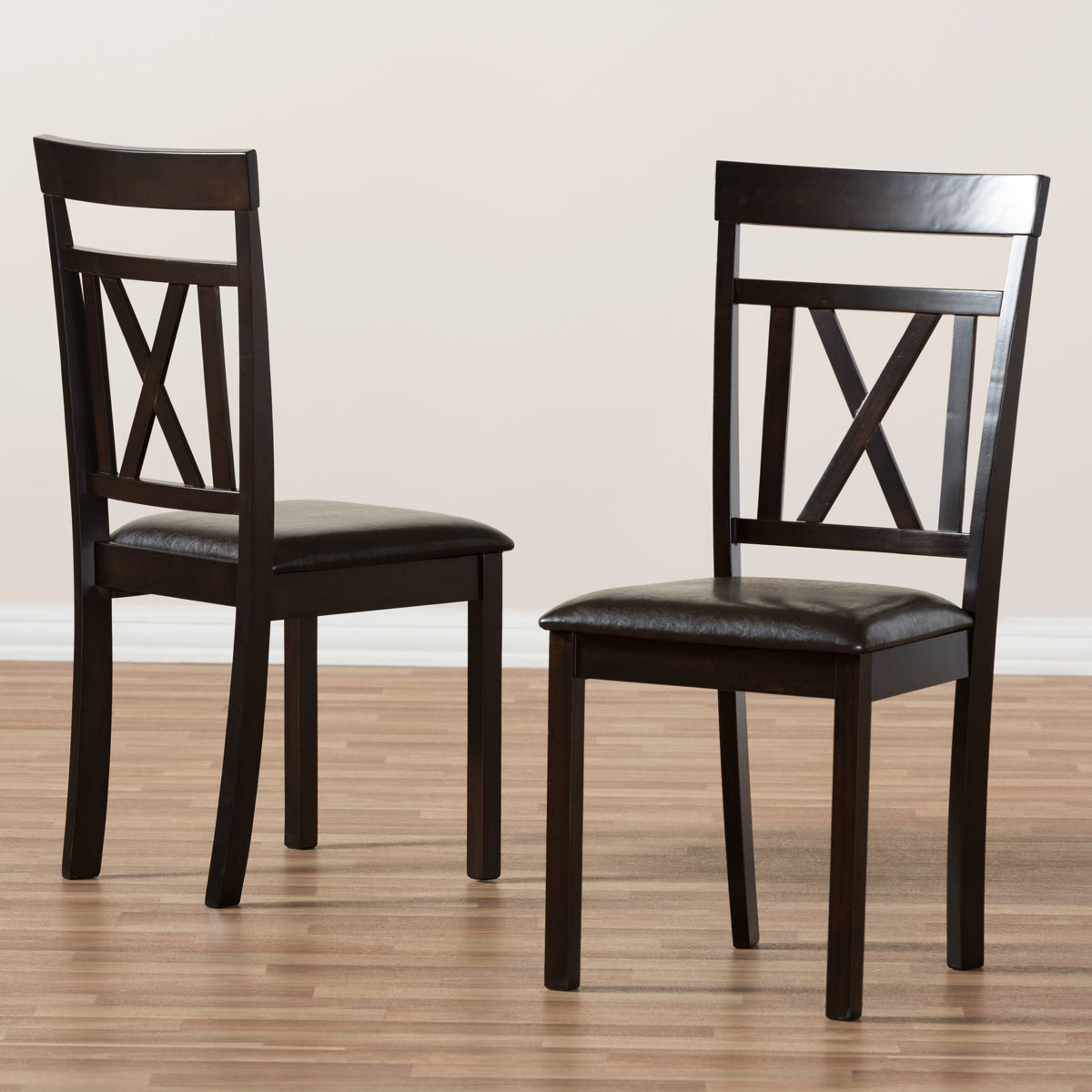 Baxton Studio Rosie Modern and Contemporary Dark Brown Faux Leather Upholstered Dining Chair (Set of 2) Baxton Studio-dining chair-Minimal And Modern - 6