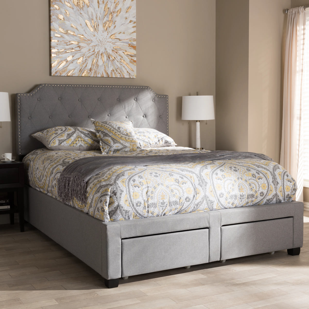 Baxton Studio Aubrianne Modern and Contemporary Grey Fabric Upholstered Queen Storage Bed Baxton Studio-beds-Minimal And Modern - 13