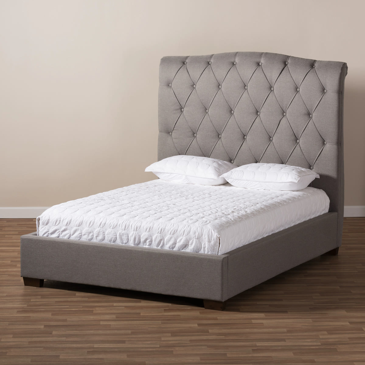 Baxton Studio Victoire Modern and Contemporary Light Grey Fabric Upholstered Queen Size Platform Bed Baxton Studio-beds-Minimal And Modern - 7