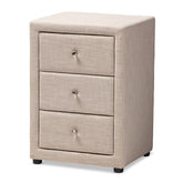 Baxton Studio Tessa Modern and Contemporary Beige Fabric Upholstered 3-Drawer Nightstand Baxton Studio-nightstands-Minimal And Modern - 1