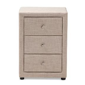 Baxton Studio Tessa Modern and Contemporary Beige Fabric Upholstered 3-Drawer Nightstand Baxton Studio-nightstands-Minimal And Modern - 3