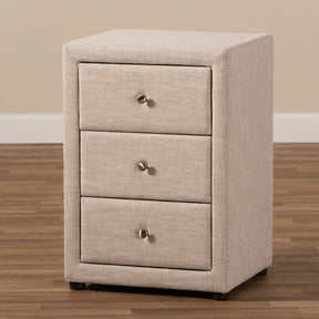 Baxton Studio Tessa Modern and Contemporary Beige Fabric Upholstered 3-Drawer Nightstand Baxton Studio-nightstands-Minimal And Modern - 8