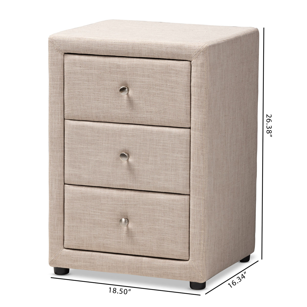 Baxton Studio Tessa Modern and Contemporary Beige Fabric Upholstered 3-Drawer Nightstand Baxton Studio-nightstands-Minimal And Modern - 9