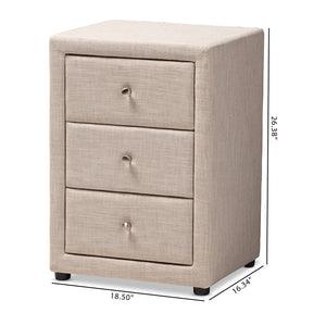 Baxton Studio Tessa Modern and Contemporary Beige Fabric Upholstered 3-Drawer Nightstand Baxton Studio-nightstands-Minimal And Modern - 9