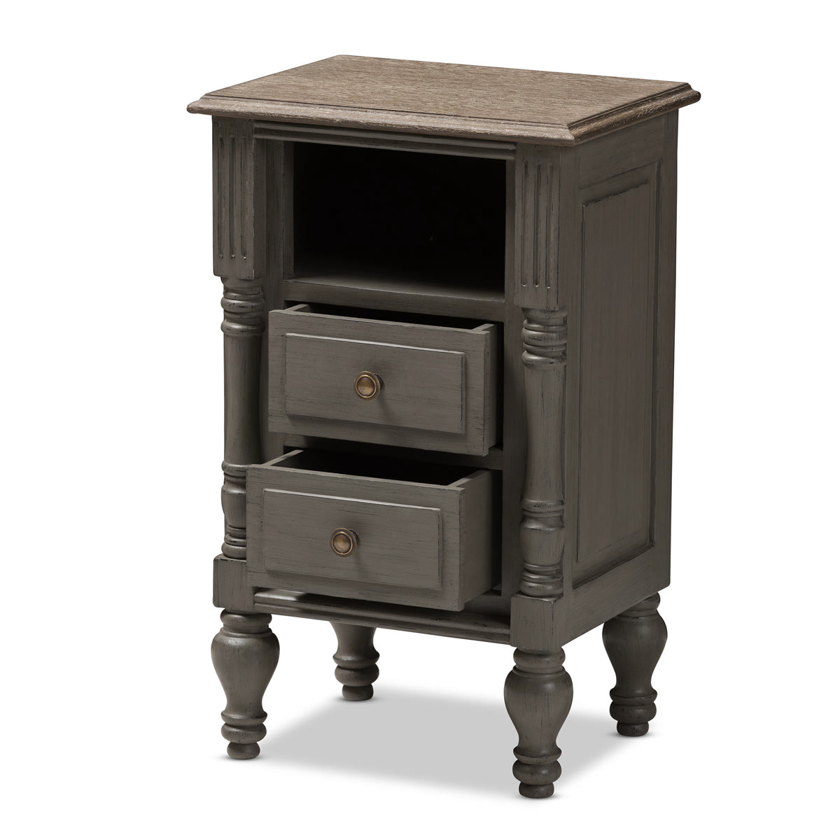 Baxton Studio Noemie Country Cottage Farmhouse Brown Finished 2-Drawer Nightstand Baxton Studio-nightstands-Minimal And Modern - 7