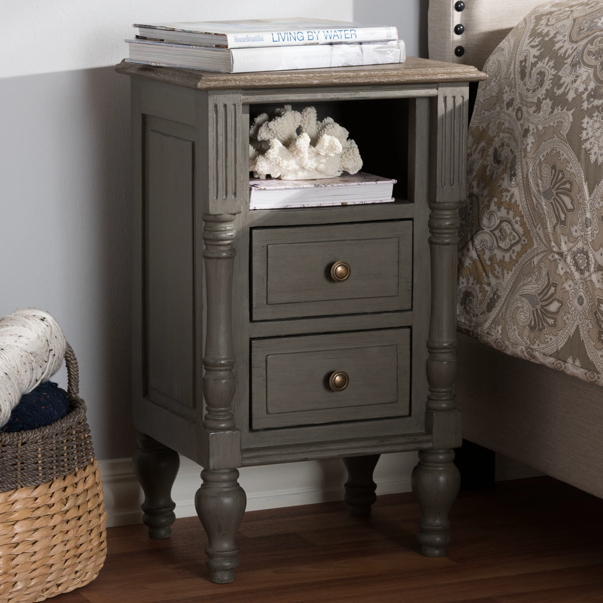 Baxton Studio Noemie Country Cottage Farmhouse Brown Finished 2-Drawer Nightstand Baxton Studio-nightstands-Minimal And Modern - 11