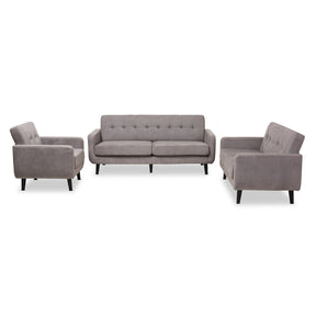 Baxton Studio Carina Mid-Century Modern Light Grey Fabric Upholstered 3-Piece Living Room Set Baxton Studio-0-Minimal And Modern - 1