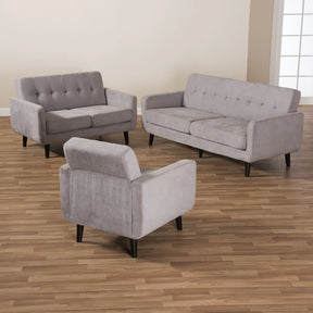 Baxton Studio Carina Mid-Century Modern Light Grey Fabric Upholstered 3-Piece Living Room Set Baxton Studio-0-Minimal And Modern - 5