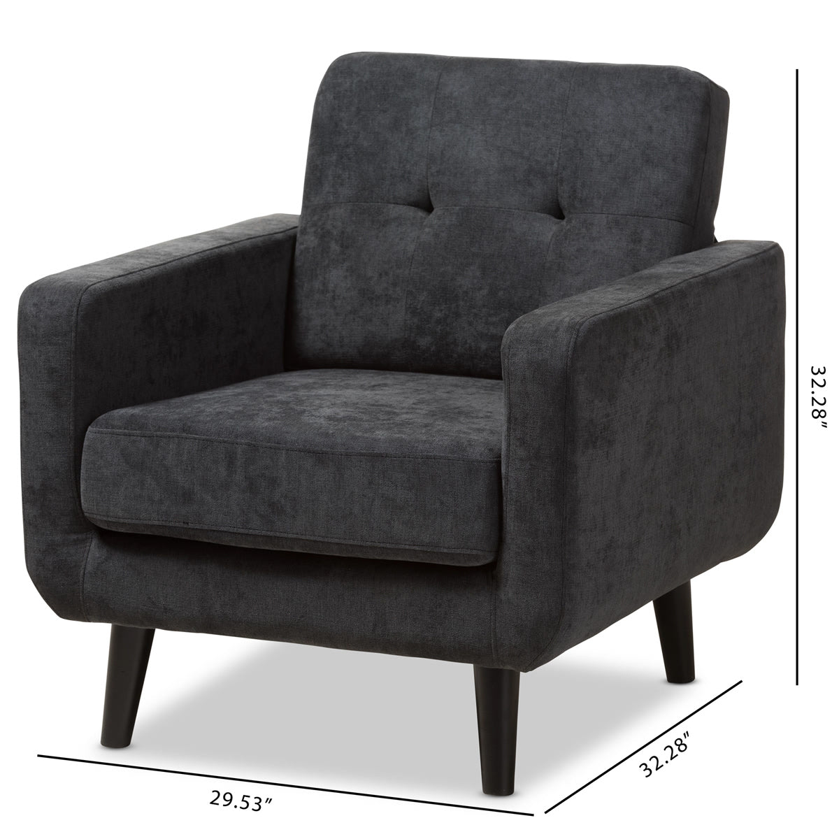 Baxton Studio Carina Mid-Century Modern Dark Grey Fabric Upholstered Lounge Chair Baxton Studio-chairs-Minimal And Modern - 9