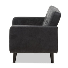 Baxton Studio Carina Mid-Century Modern Dark Grey Fabric Upholstered Loveseat Baxton Studio-sofas-Minimal And Modern - 3