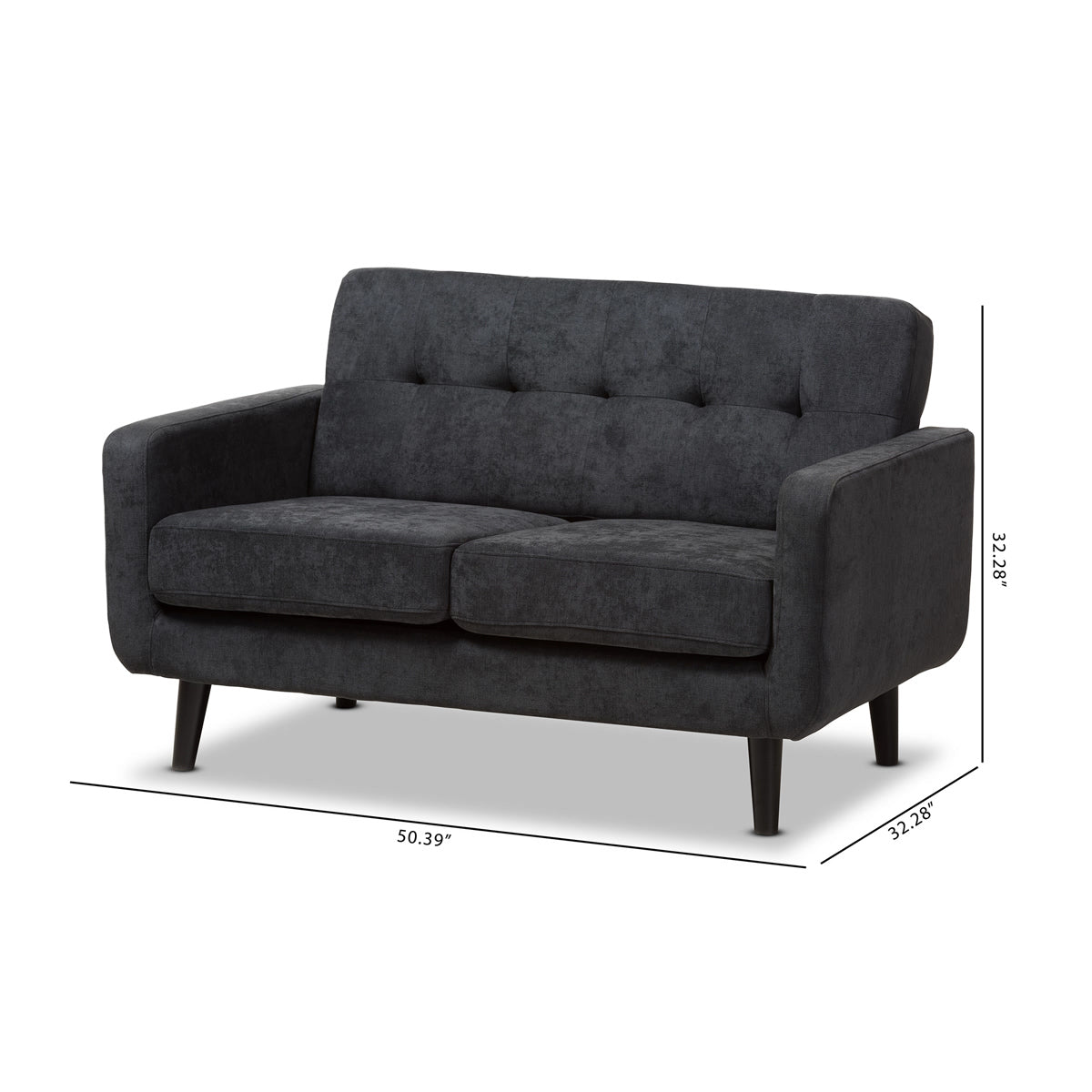 Baxton Studio Carina Mid-Century Modern Dark Grey Fabric Upholstered Loveseat Baxton Studio-sofas-Minimal And Modern - 9