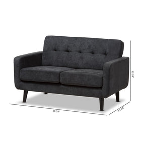 Baxton Studio Carina Mid-Century Modern Dark Grey Fabric Upholstered Loveseat Baxton Studio-sofas-Minimal And Modern - 9