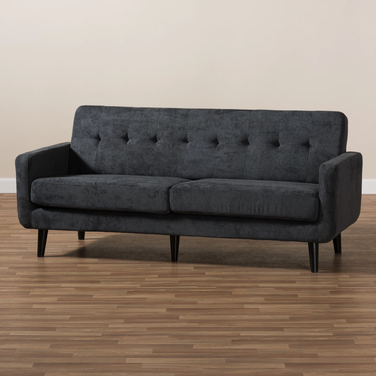 Baxton Studio Carina Mid-Century Modern Dark Grey Fabric Upholstered Sofa Baxton Studio-sofas-Minimal And Modern - 8