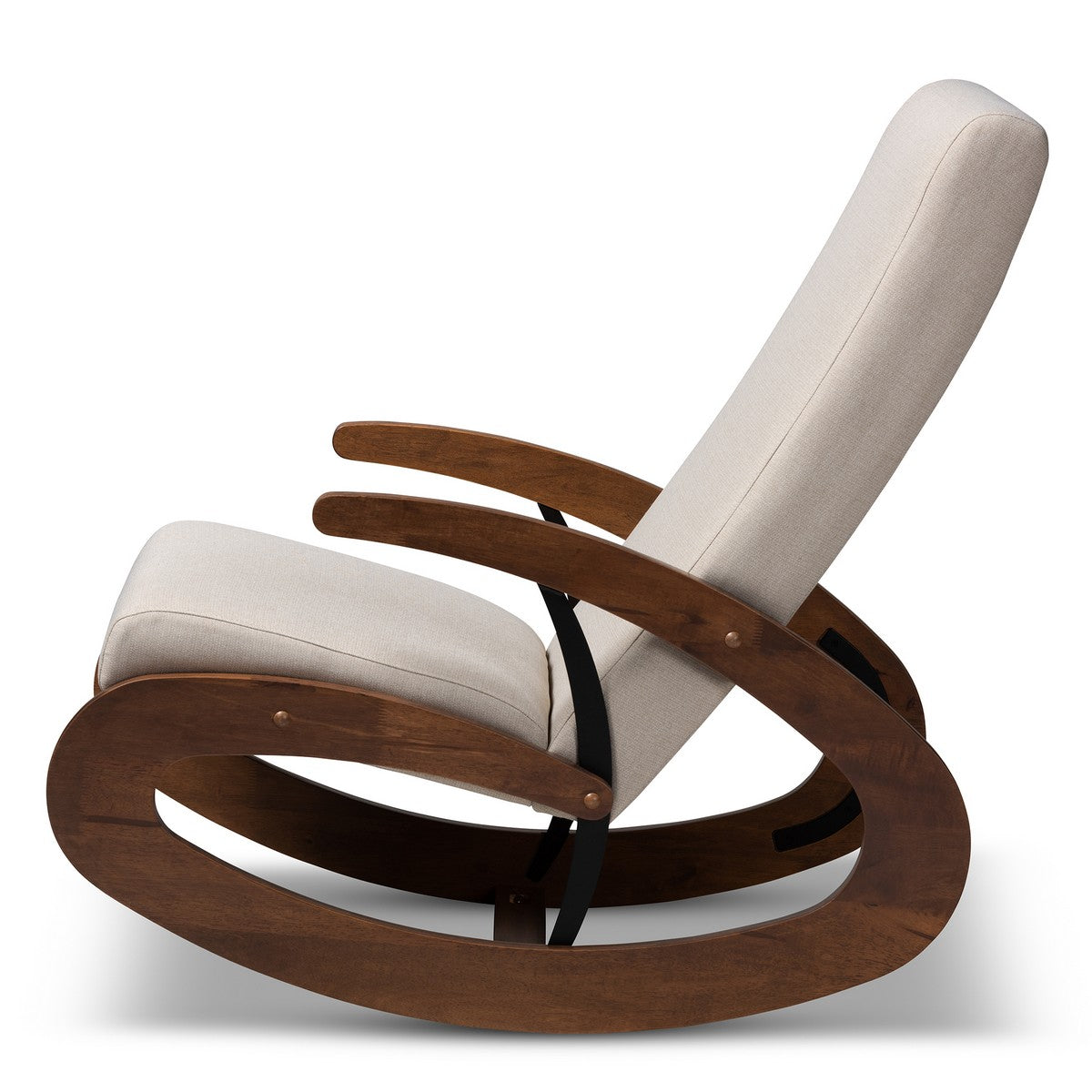 Baxton Studio Kaira Modern and Contemporary Light Beige Fabric Upholstered and Walnut-Finished Wood Rocking Chair