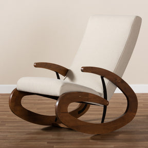 Baxton Studio Kaira Modern and Contemporary Light Beige Fabric Upholstered and Walnut-Finished Wood Rocking Chair